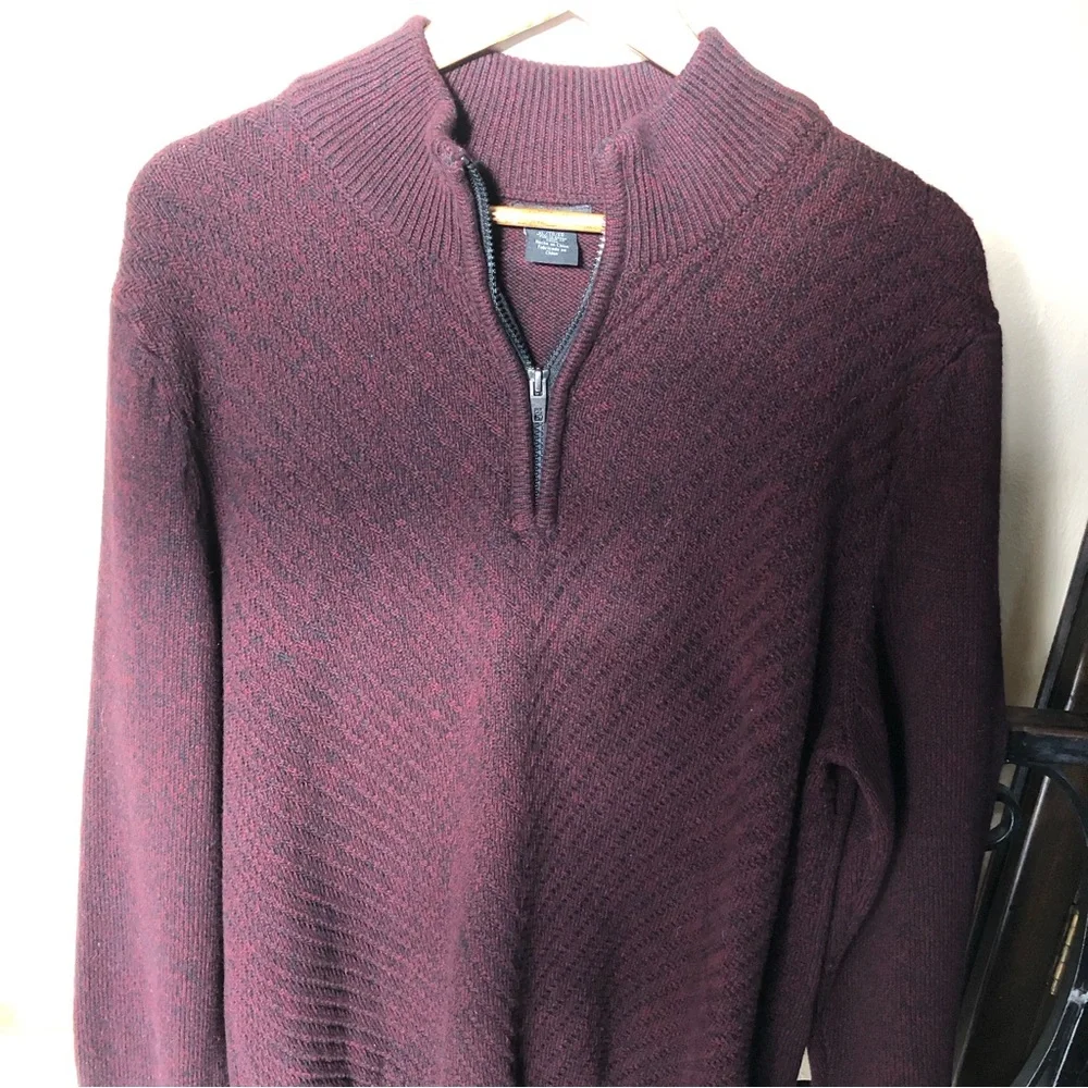 Calvin Klein 1/4 Zip Cotton Sweater. Burgundy/ Black Marled. XL